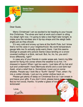 Santa Letter Hot Climate