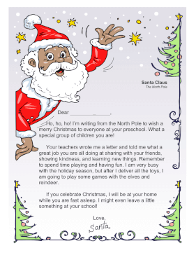 Letter From Santa To Preschool Or Day Care