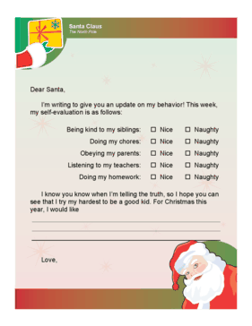 Letter To Santa Behavior Checklist