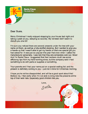 letter from Santa when Present will be Late