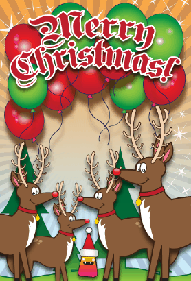 Reindeer Balloons Christmas Card