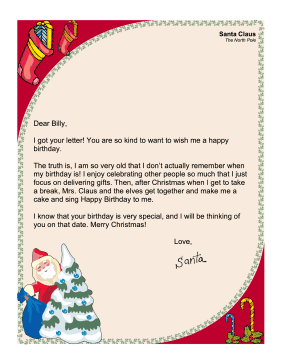 Santa Birthday Letter
