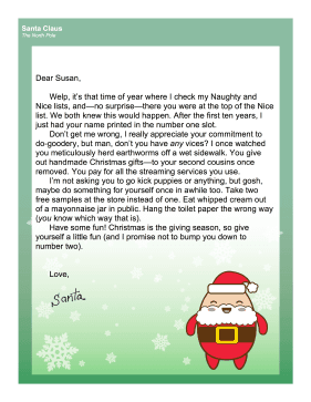 Santa Letter Adult Funny Too Nice