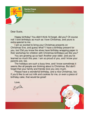 Letter from Santa for Christmas Birthday