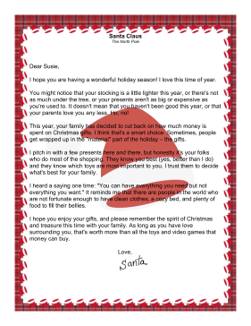 Letter from Santa Claus Cutting Back on Gifts