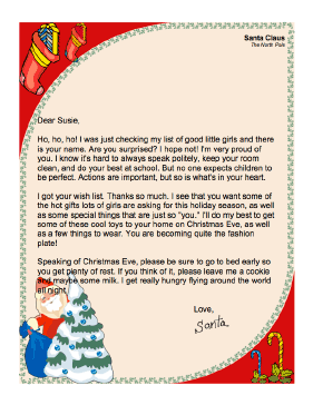 Letter from Santa to a Girl