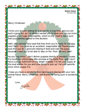 Santa Letter Giving A Puppy