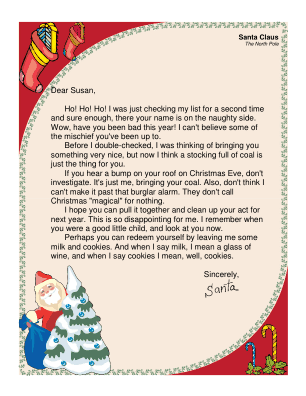 Joking Letter from Santa to a Grownup