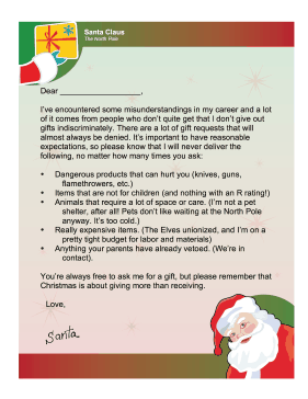 Santa Letter List of Bad Gifts