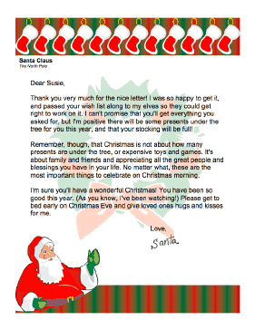 Letter from Santa when Money is Tight