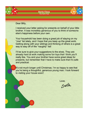 Santa Letter Thanking for Generosity