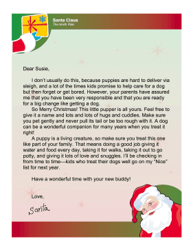 Santa Letter With New Puppy