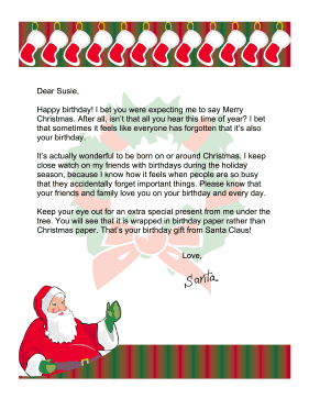 Santa Letter for a Christmas Birthday